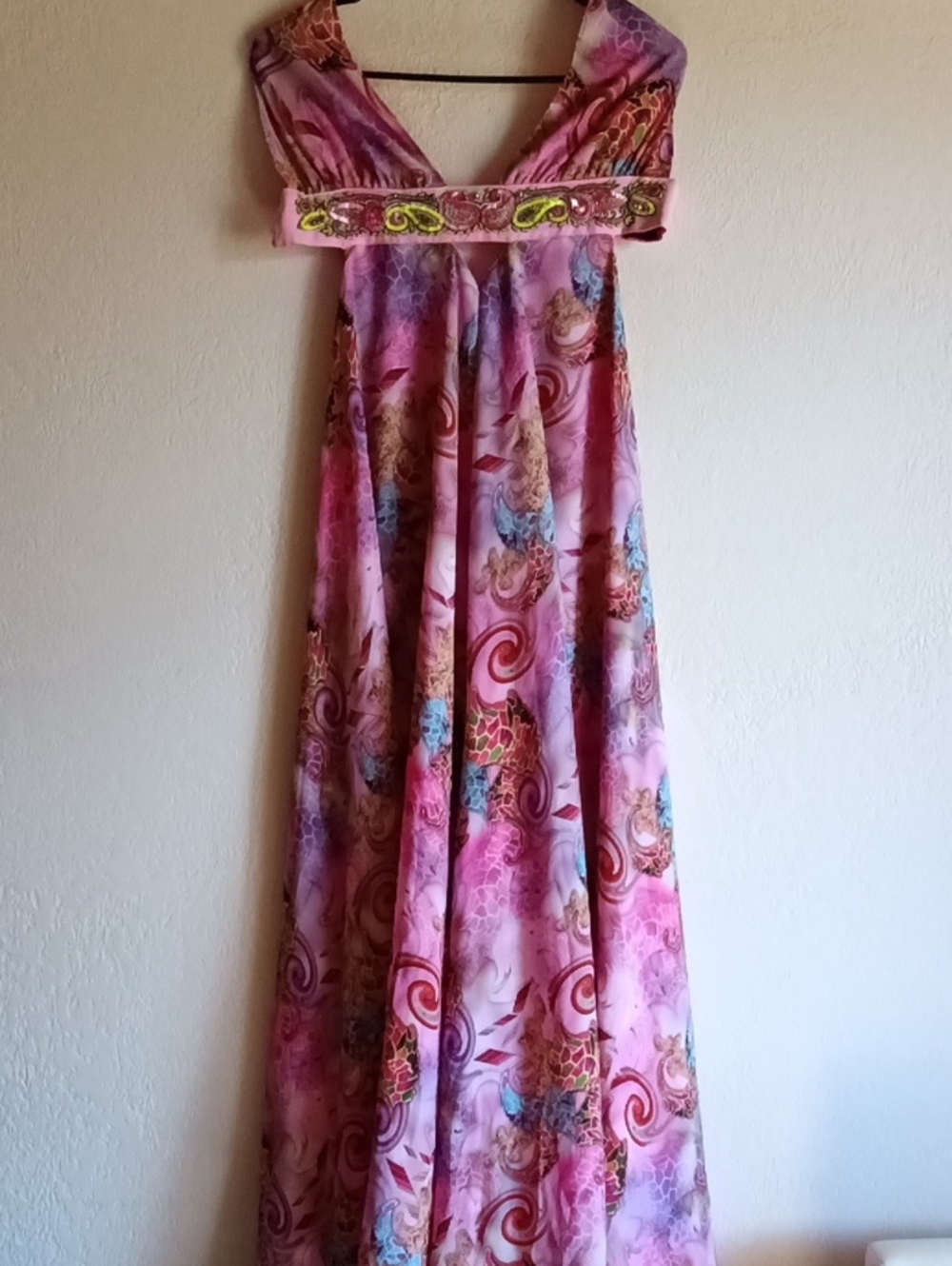 Pink & Purple Floral Maxi Dress with Embellished Waistband